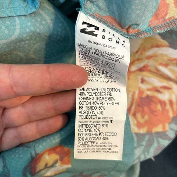 Billabong x Wrangler Blossom Short Sleeve Button Down Shirt Teal Tropical Beach - Picture 5 of 5